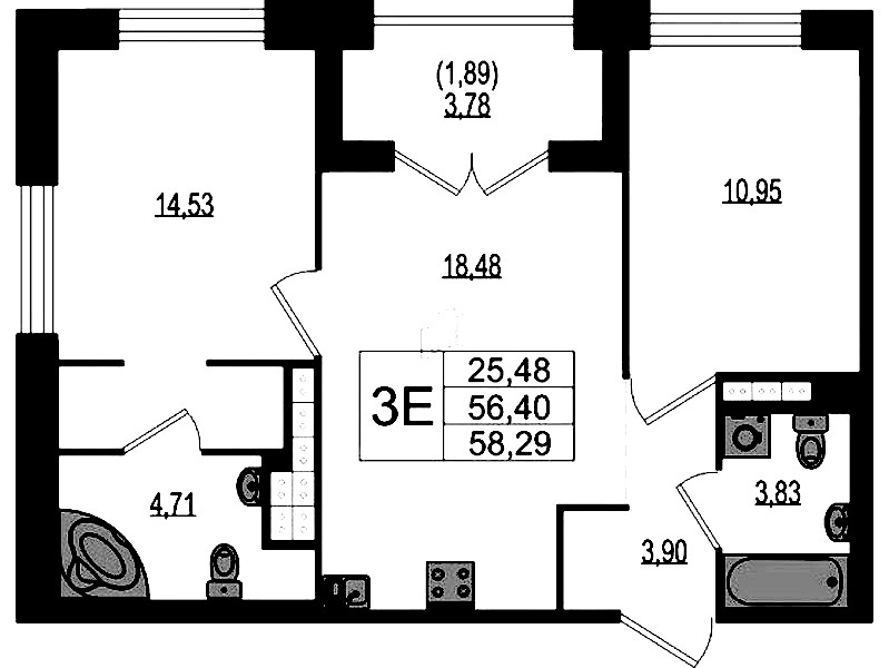 2-комнатная квартира 58.29 м², 4/4 эт., ЖК «Ranta Residence»